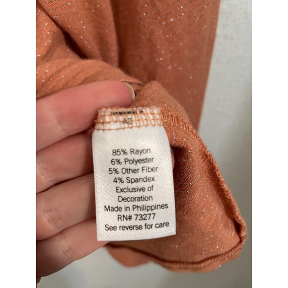 Lauren Conrad Women’s XXL Metallic Peplum Blouse Rust Orange Long Sleeve Top - Picture 5 of 8